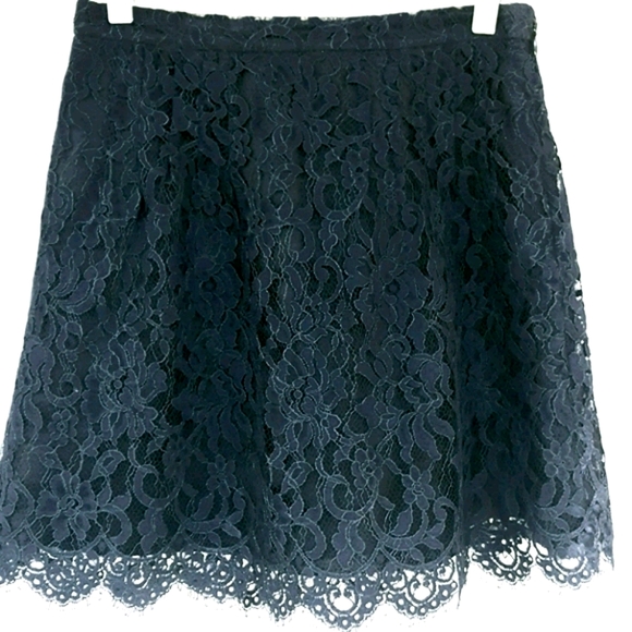 00 J CREW NAVY BLUE LACE OVER A BLACK LINING SCALLOPED HEM MINI SKIRT LIKE NEW - Picture 6 of 10